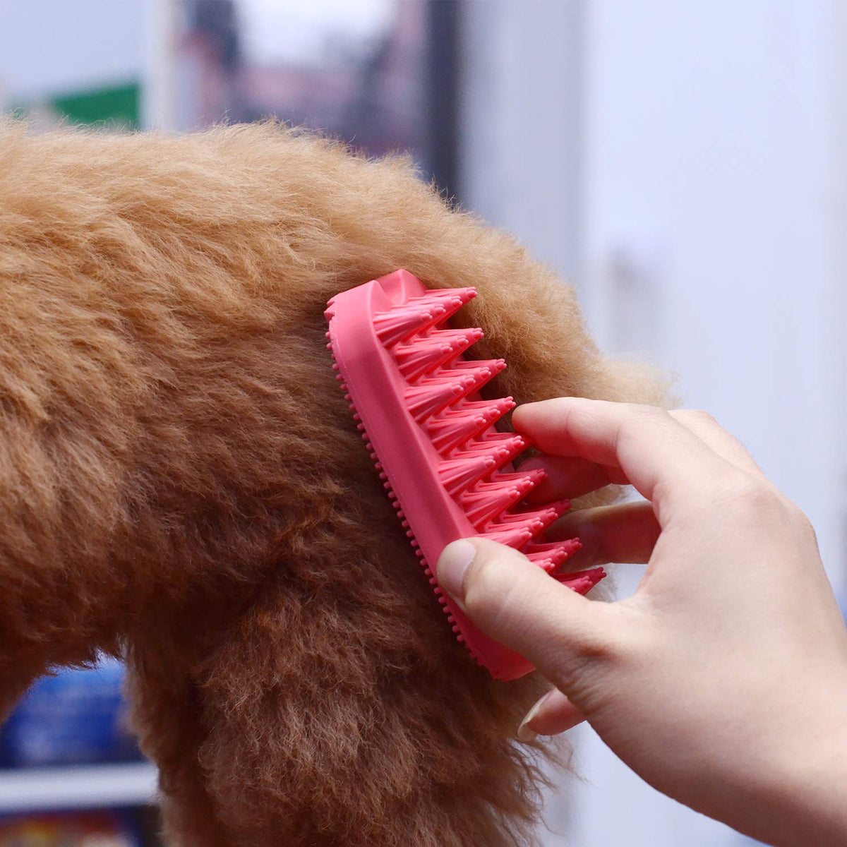 Dog Grooming Brush,  Silicone Dual Side Pet Bath Brush for Deshedding & Massaging, Hair Brush Comb for Pet, Puppy, Cats (Red)